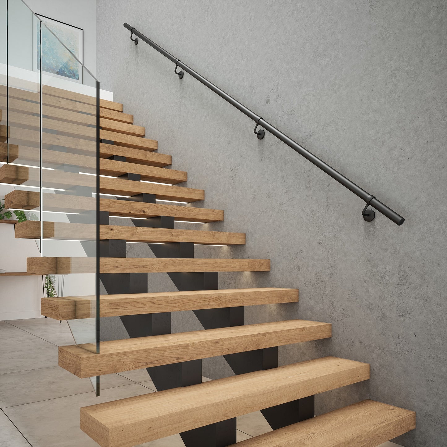 Rothley Matt Black Internal 3.6m Easy Fit Staircase Handrail Kit