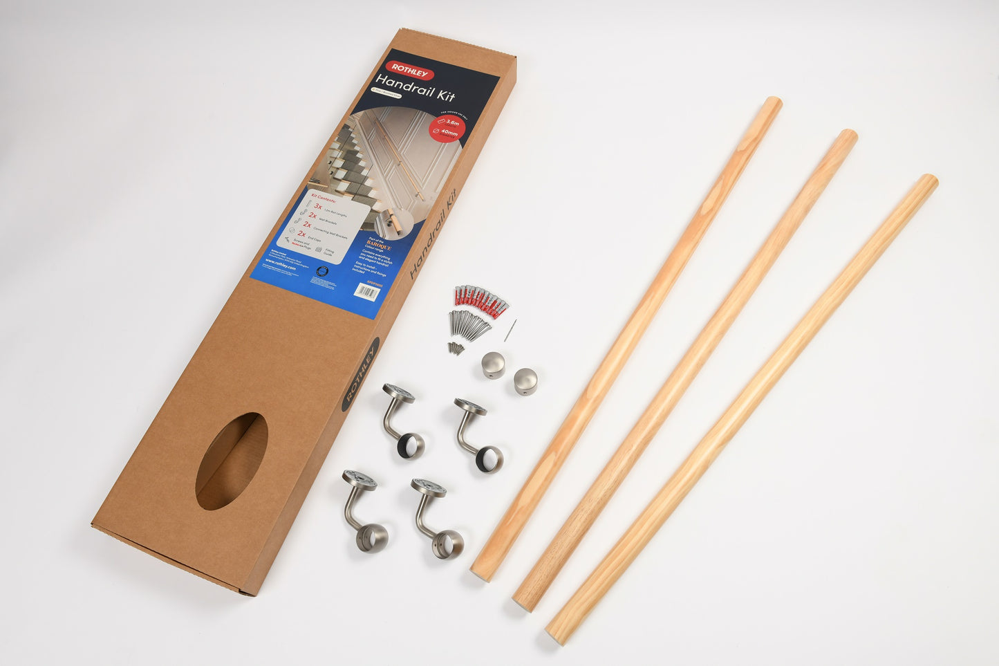 Rothley New Zealand Pine 3.6m Easy Fit Staircase Handrail Kit