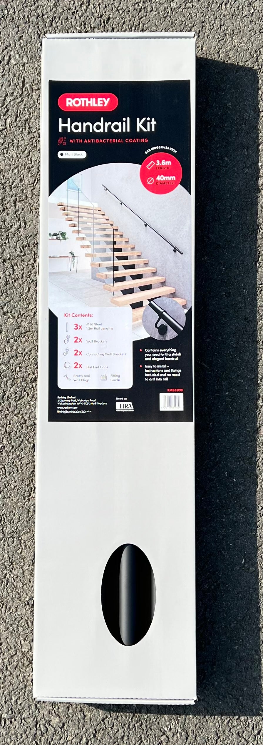 Rothley Matt Black Internal 3.6m Easy Fit Staircase Handrail Kit