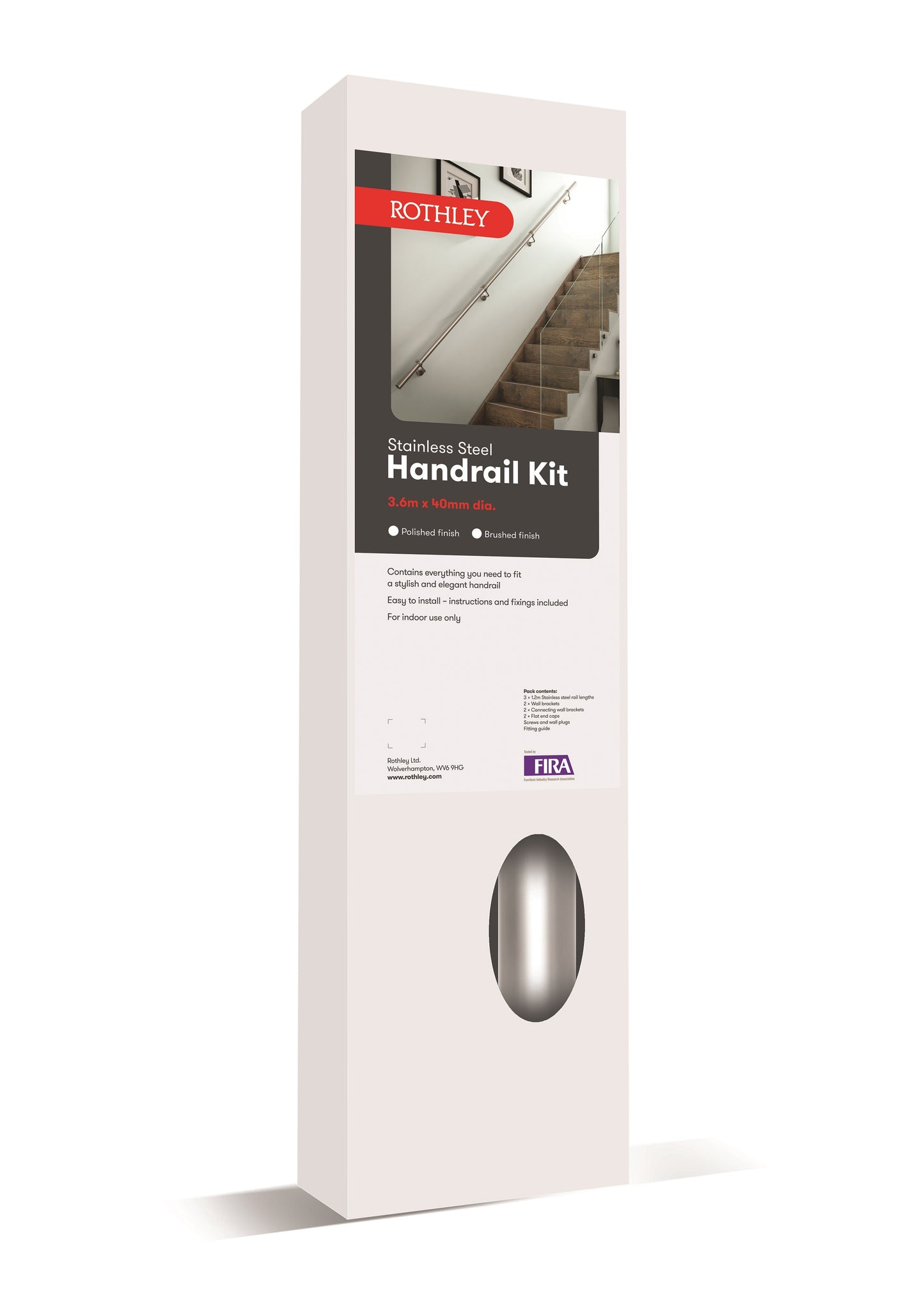 Rothley Polished Finish Internal Stainless Steel 3.6m Easy Fit Staircase Handrail Kit