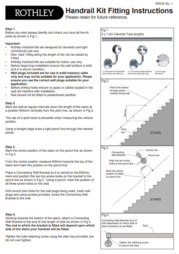 Rothley Polished Finish Internal Stainless Steel 3.6m Easy Fit Staircase Handrail Kit